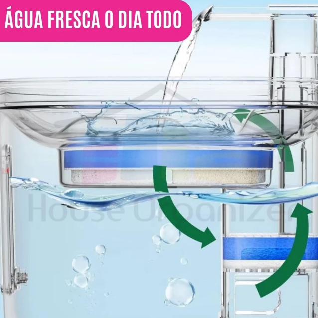 Fonte Bebedouro Inox Automático 2.2L p/ Pets Gatos Cachorro Bivolt Compacta Silenciosa Bebedouro Água Hidratação