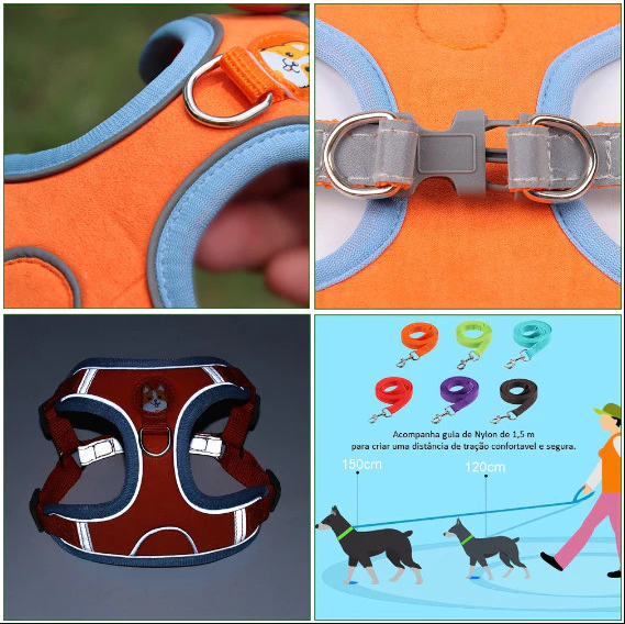 Coleira Peitoral Cachorro E Gato, Conjunto De Guia + Coleira Tipo Colete Para Pet Pequenos E Médios